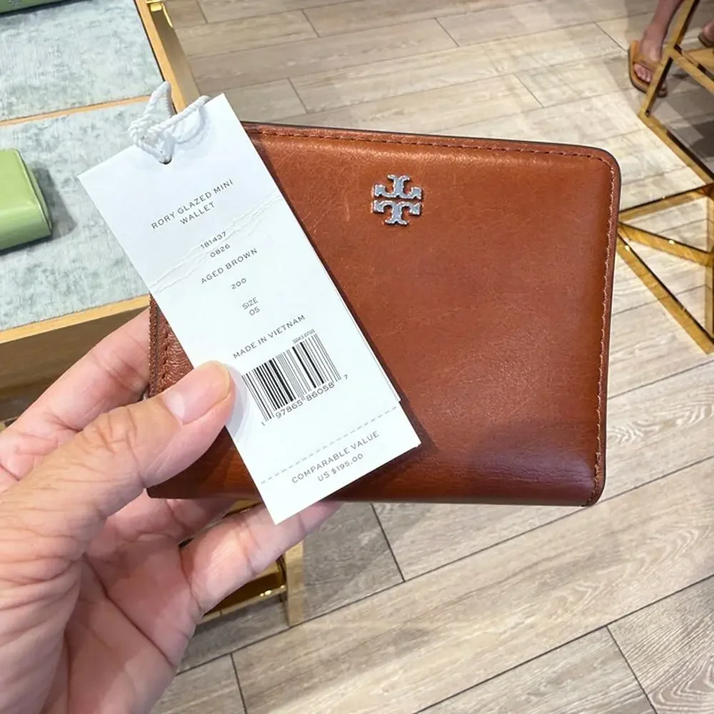 NEW‼️Tory Burch Rory Glazed Mini Wallet 181437 Aged Brown $195